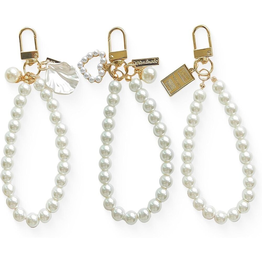Chic 3PCS Heart & Shell Pearl Keychain Wristlet - Perfect for Bags & Phones